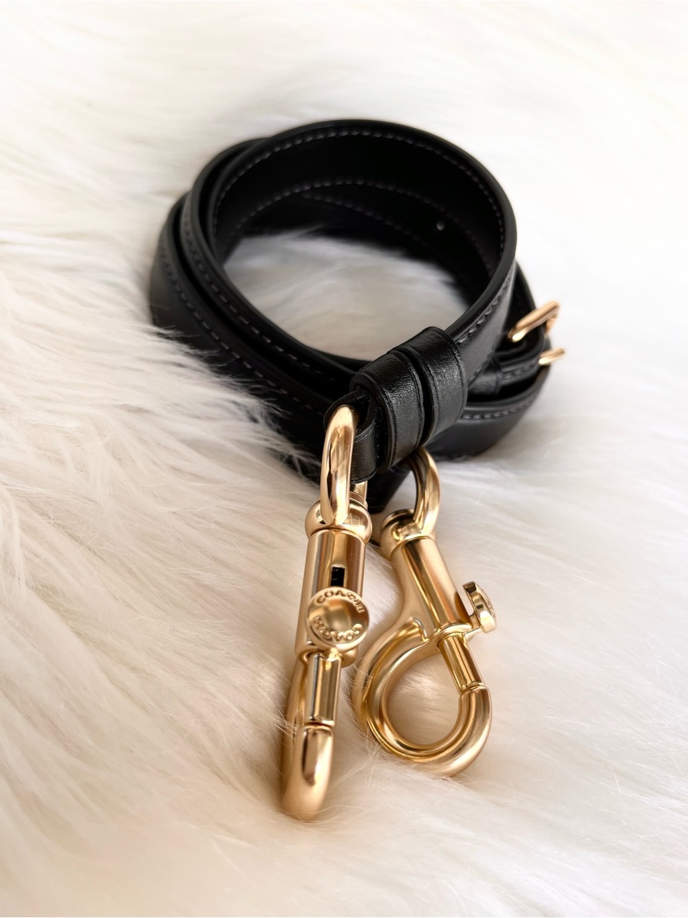Coach Black Leather Strap with Gold Hardware